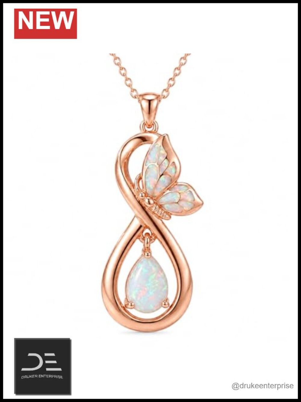 Opal Infinity Butterfly Necklace 14K Gold Plated Teardrop Pendant